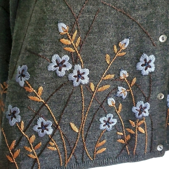 Oscar de la Renta Embroidered Wool blend Cardigan Sweater size small - Picture 3 of 8